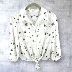 Puella Celestial Top Womens Small Stars Moon Alien Whimsigoth Fairy Grunge Sheer